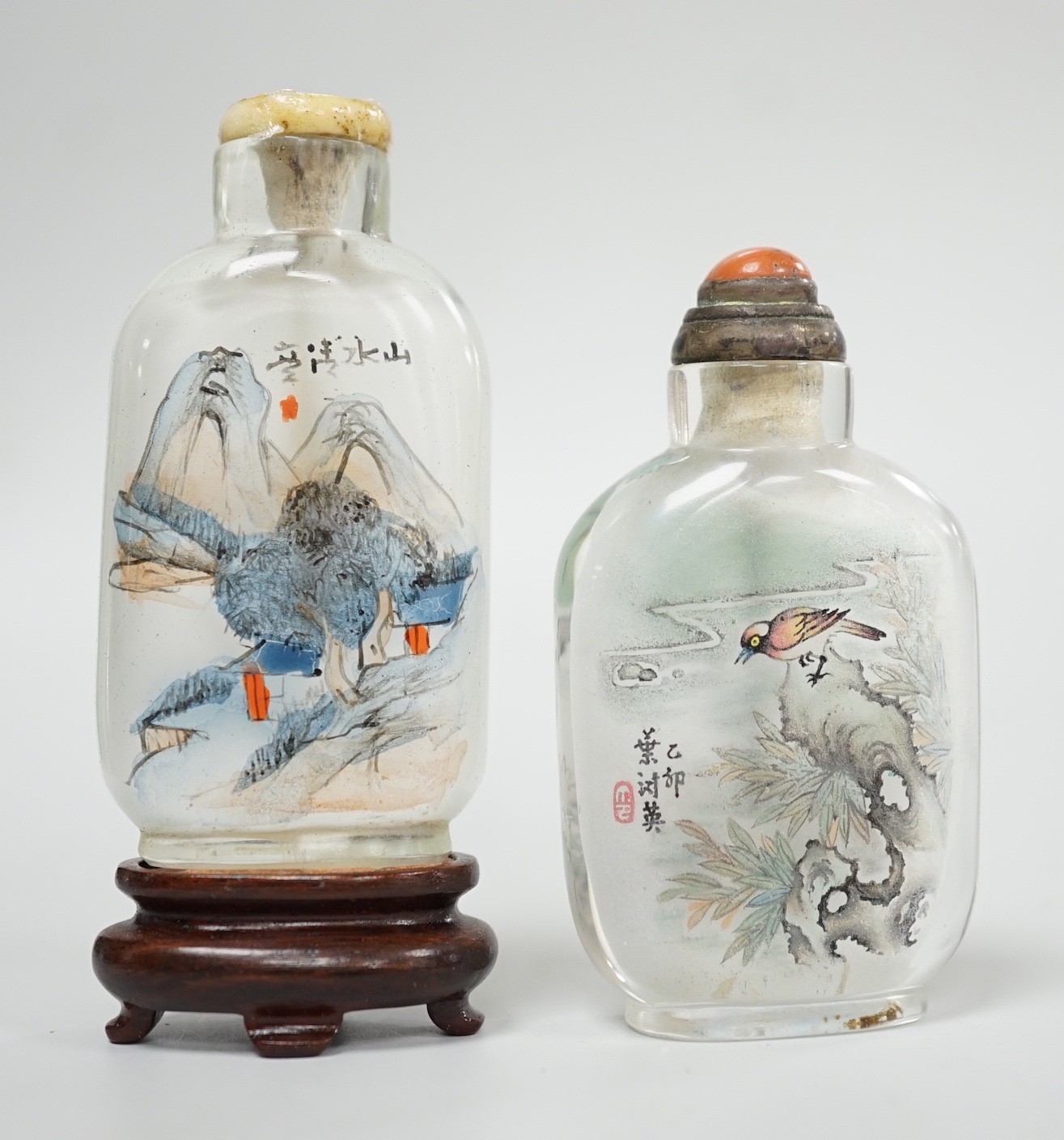 Two Chinese inside painted glass snuff bottles, 20th century, tallest 6.3 cm